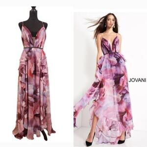 JOVANI NWT Floral Plunging Neckline Chiffon Dress, Size 8